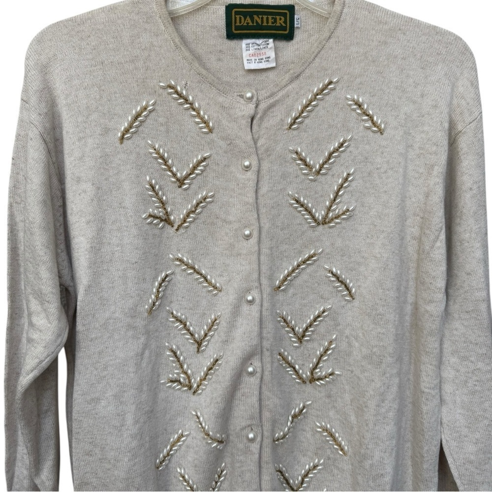 Vintage Danier Pearl Embellished Beaded Cardigan Sweater Size Large 80s 90s - Picture 4 of 10